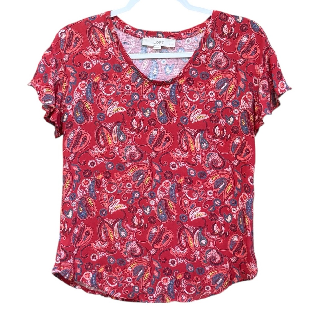 LOFT Paisley Print Rust Color Short Sleeves Shirt Size XXSP